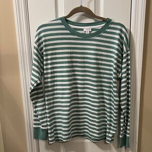 J Crew Green and White Striped Long Sleeve tee. M.